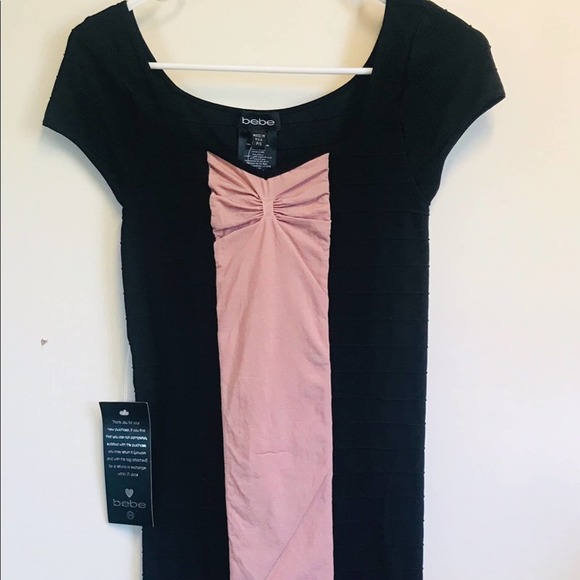 Bebe Mix Media Bandage Bodycon Dress Black Size PS - Picture 2 of 9